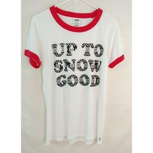 Victoria Secret PINK Womens Top Medium Up To Snow Good Christmas Funny Holiday